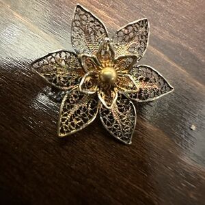 Vintage gilt sterling silver flower filigree brooch, MCM